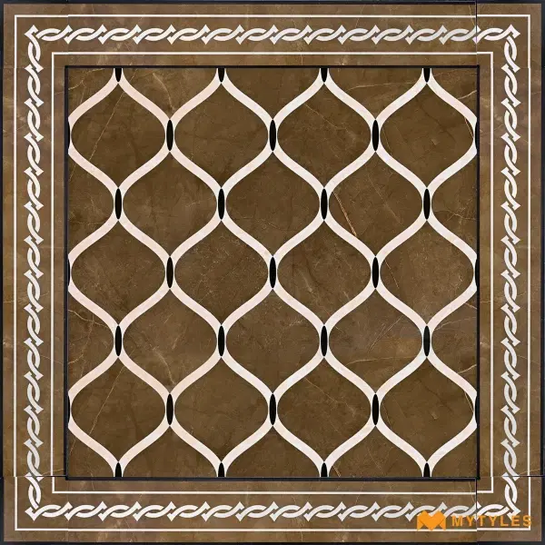 Brown Patterned Carpet Tile | Olive Scroll