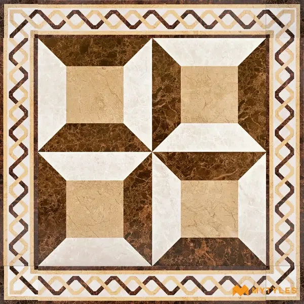 Brown & Beige Geometric Carpet Tile | Walnut Pinwheel