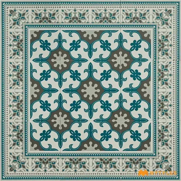Teal Floral Carpet Tile | Seafoam Arabesque