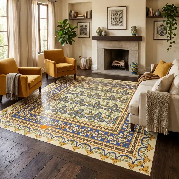 Blue & Gold Floral Carpet Tile | Cobalt Palmette