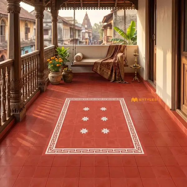 Terracotta Geometric Carpet Tile | Heritage Meander