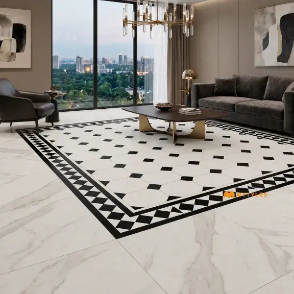 Black & White Octagon Carpet Tile | Verona Check