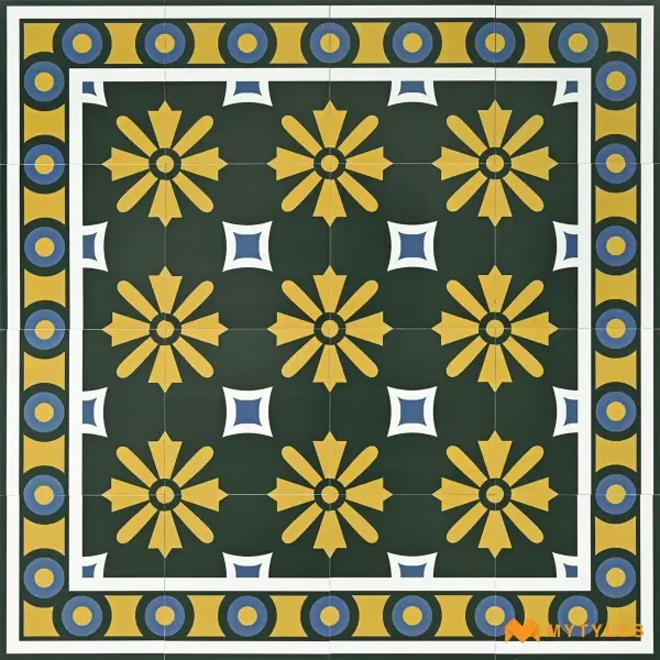 Green Floral Carpet Tile | Sunburst Bloom