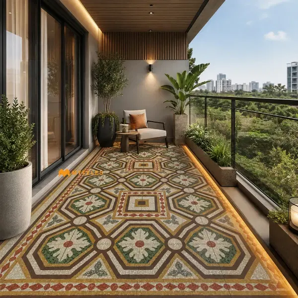 Green & Beige Mosaic Carpet Tile | Olive Octagon