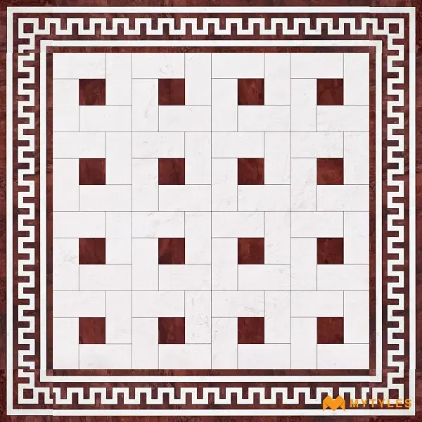 Red & White Geometric Carpet Tile | Crimson Keywork