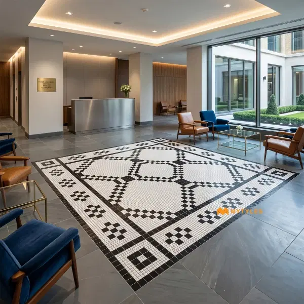 Black & White Geometric Carpet Tile | Ebony Circuit