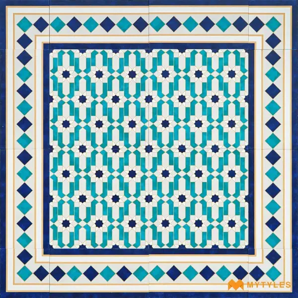 Blue & Turquoise Geometric Carpet Tile | Jewel Arcade