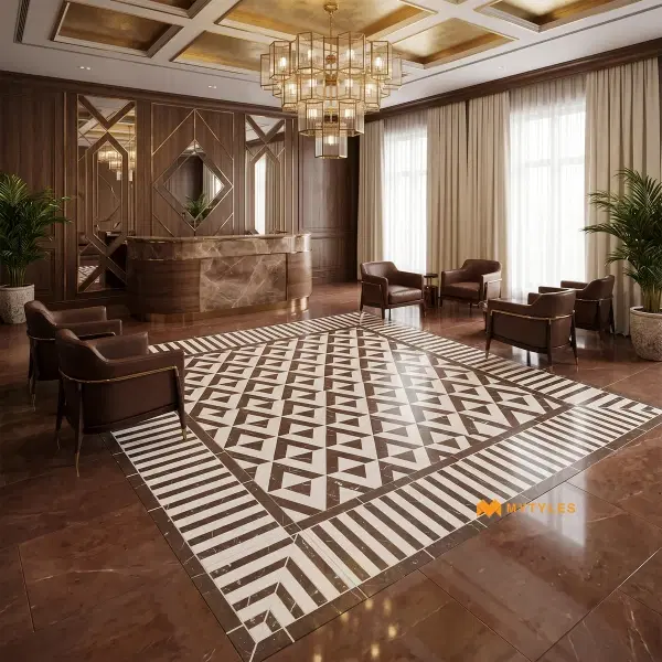 Brown & White Geometric Carpet Tile | Cocoa Apex